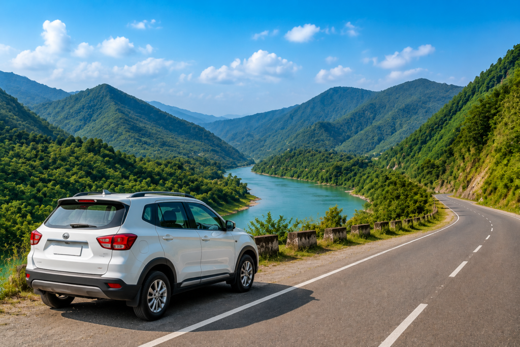 self drive car rental guwahati suv road trip scenic mountain valley northeast india travel image